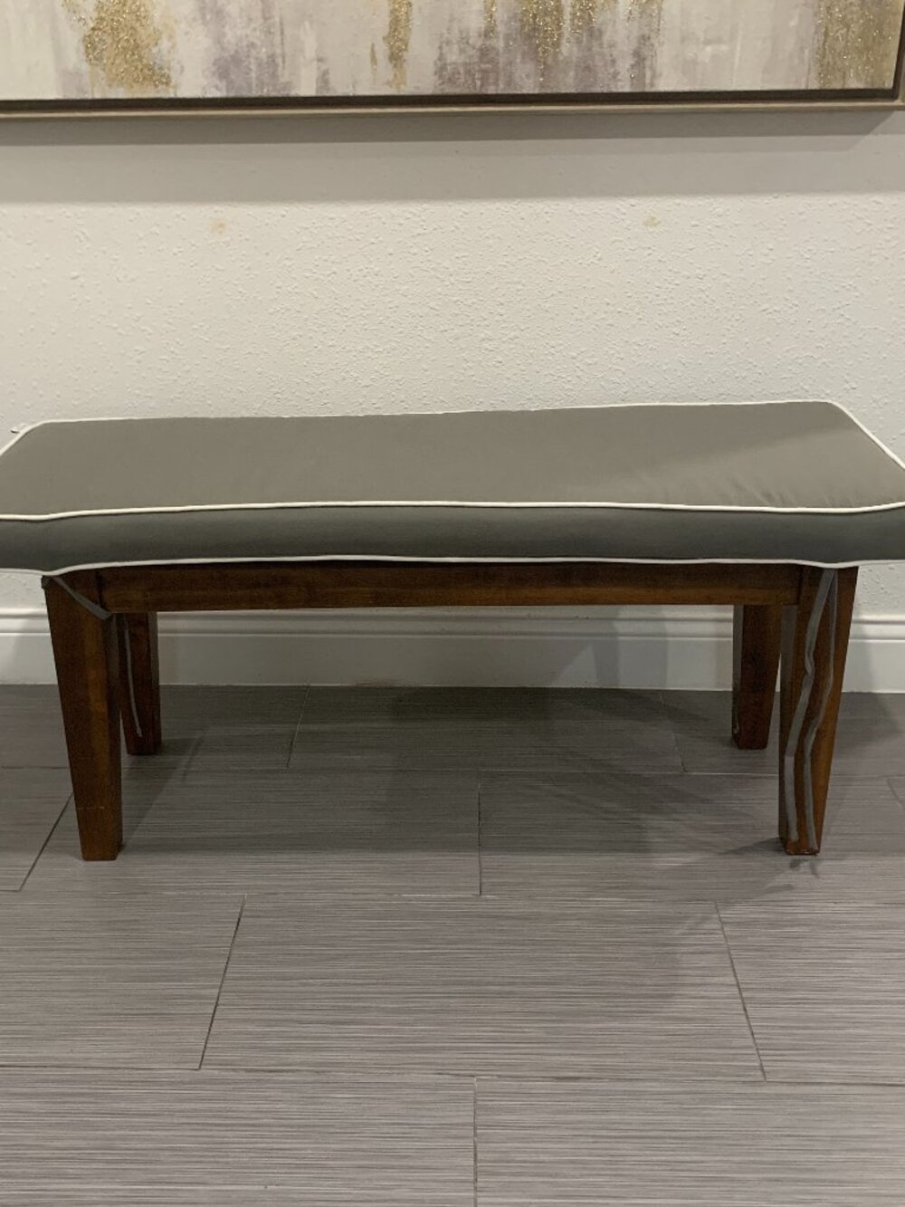 Nautica Home Gray Bench Cushion 46x17x2.5 Indoor Window Seat Pad with Ties EUC